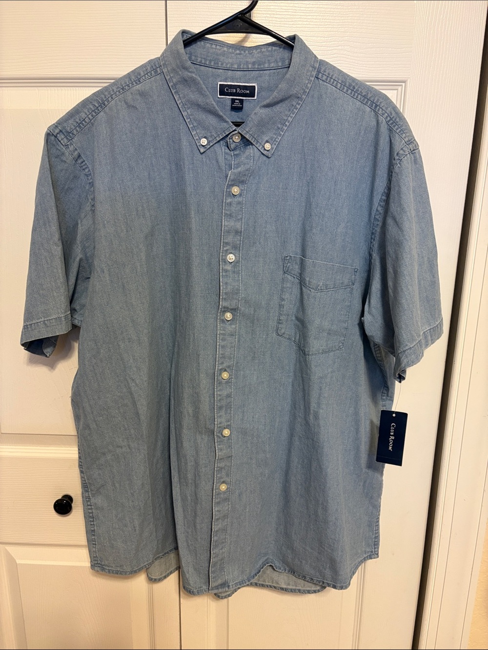 Club Room Light Blue Denim Button-Down Short Sleeve Shirt